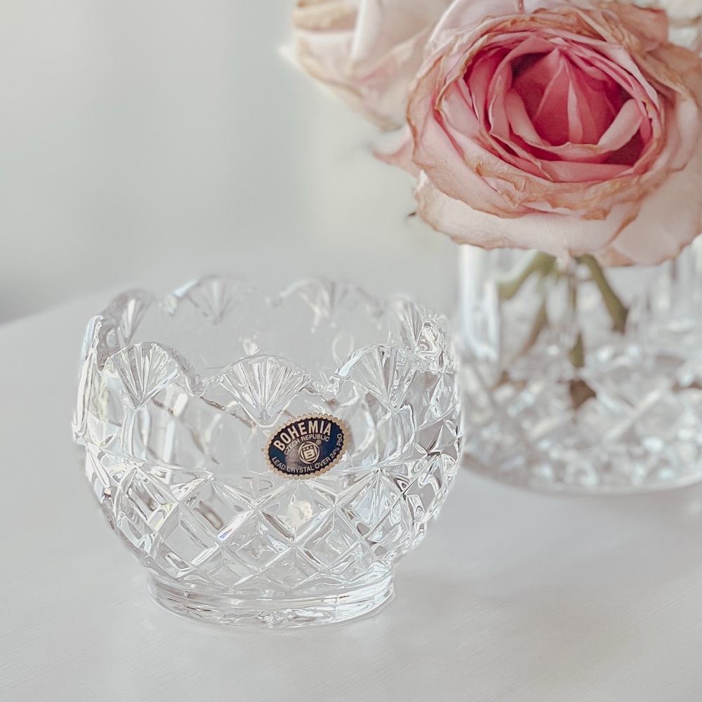 Art Deco Style Vintage Bohemia Crystal Sugar Bowl or Trinket Dish